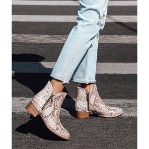 Seychelles Lucky Pennies Beige Snake Ankle Boots Booties Snake Print Brown 7.5